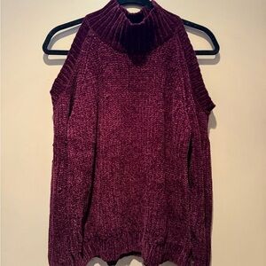 Red Turtleneck Sweater With Open Shoulders